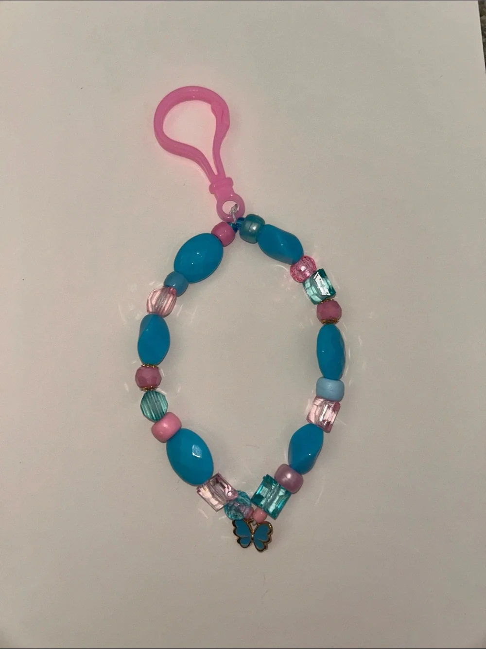 Beaded Charm Keychain Wristlet - Blue & Pink